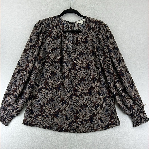 Nine Britton (Stitch Fix) Women’s Blouse Sz S Navy/Brown/Tan Polyester NWT - Picture 1 of 12